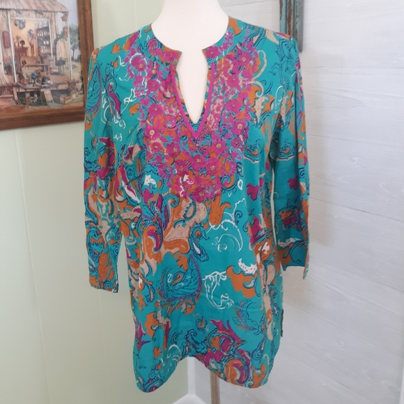 Charter club embroidery paisley tunic top sz 8 *H - Picture 2 of 7